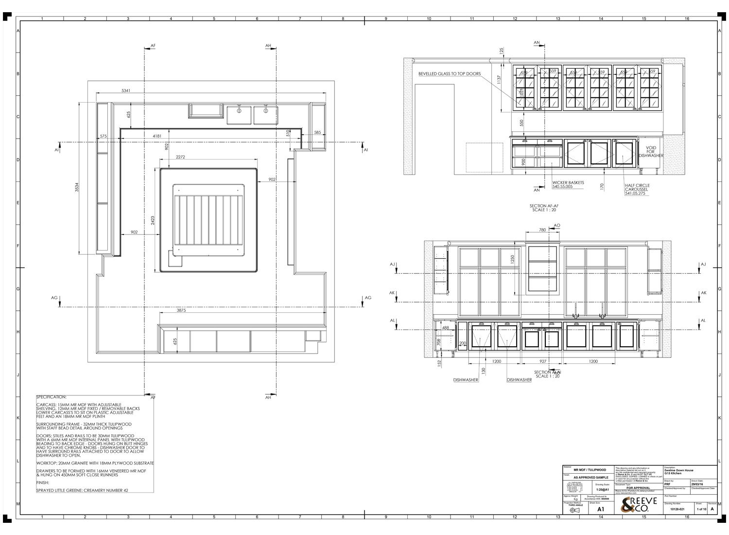 A drawing sheet showing an island in plan, elevation and axonometric