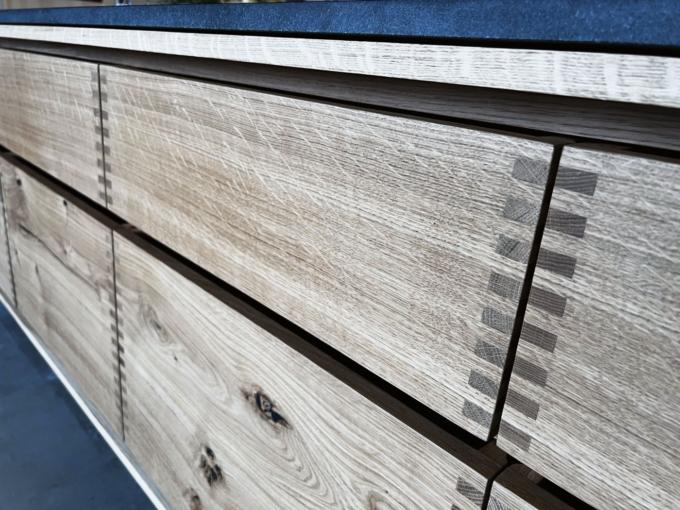 Painted kitchen drawer with traditional dovetail joinery