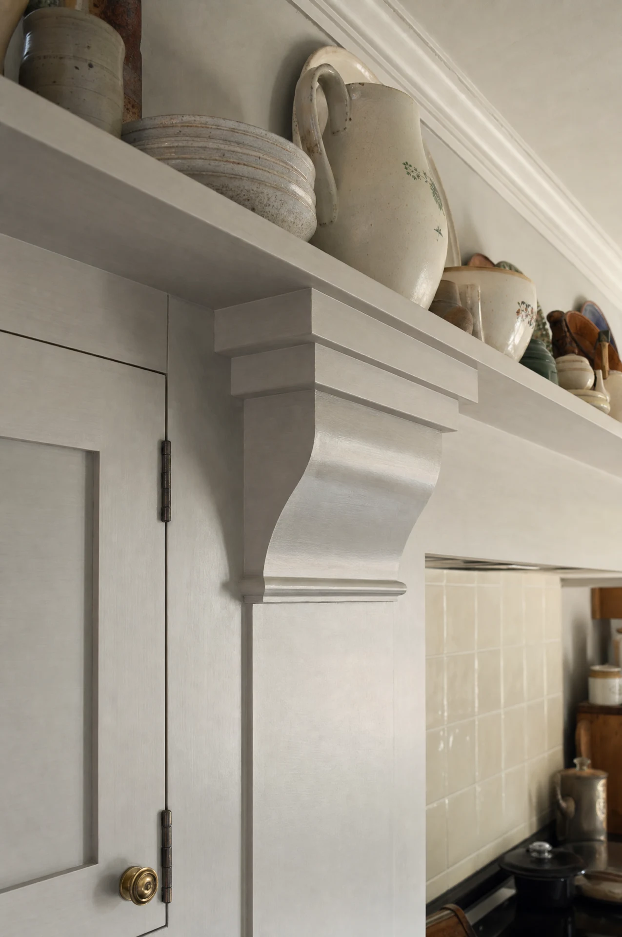 The range set in a painted mantel with a plate shelf over, The Farmhouse range by Square & True