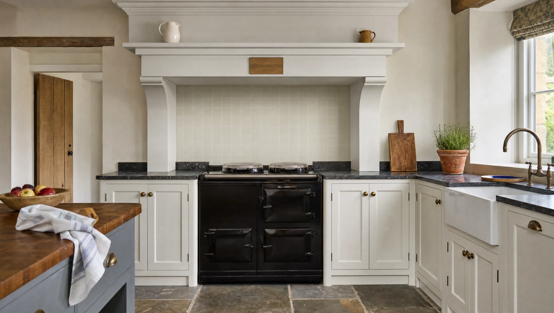 The Farmhouse — painted in-frame English kitchen built around a range, made in Suffolk by Square & True