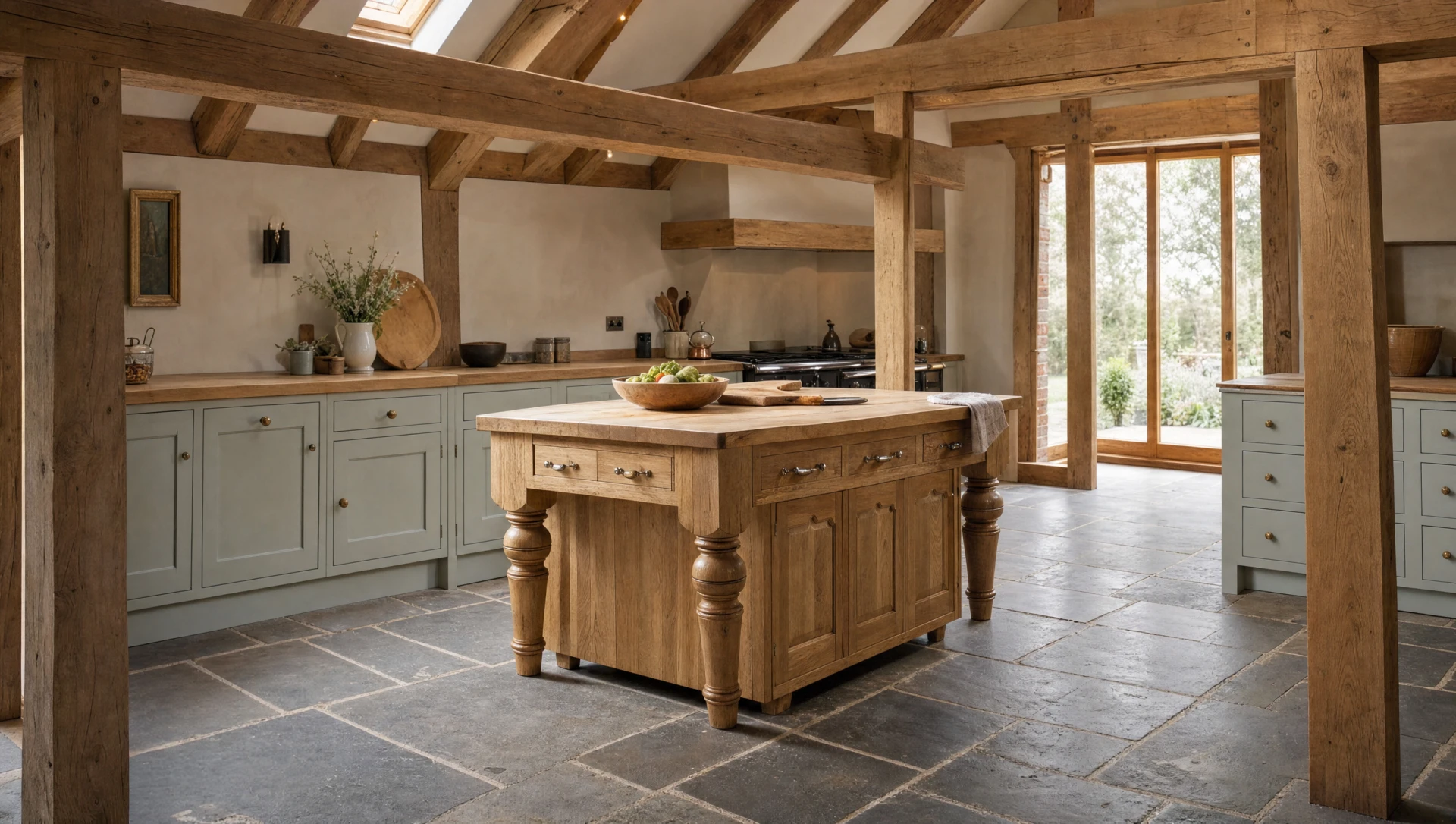 Freestanding oak kitchen furniture made as separate pieces, Square & True