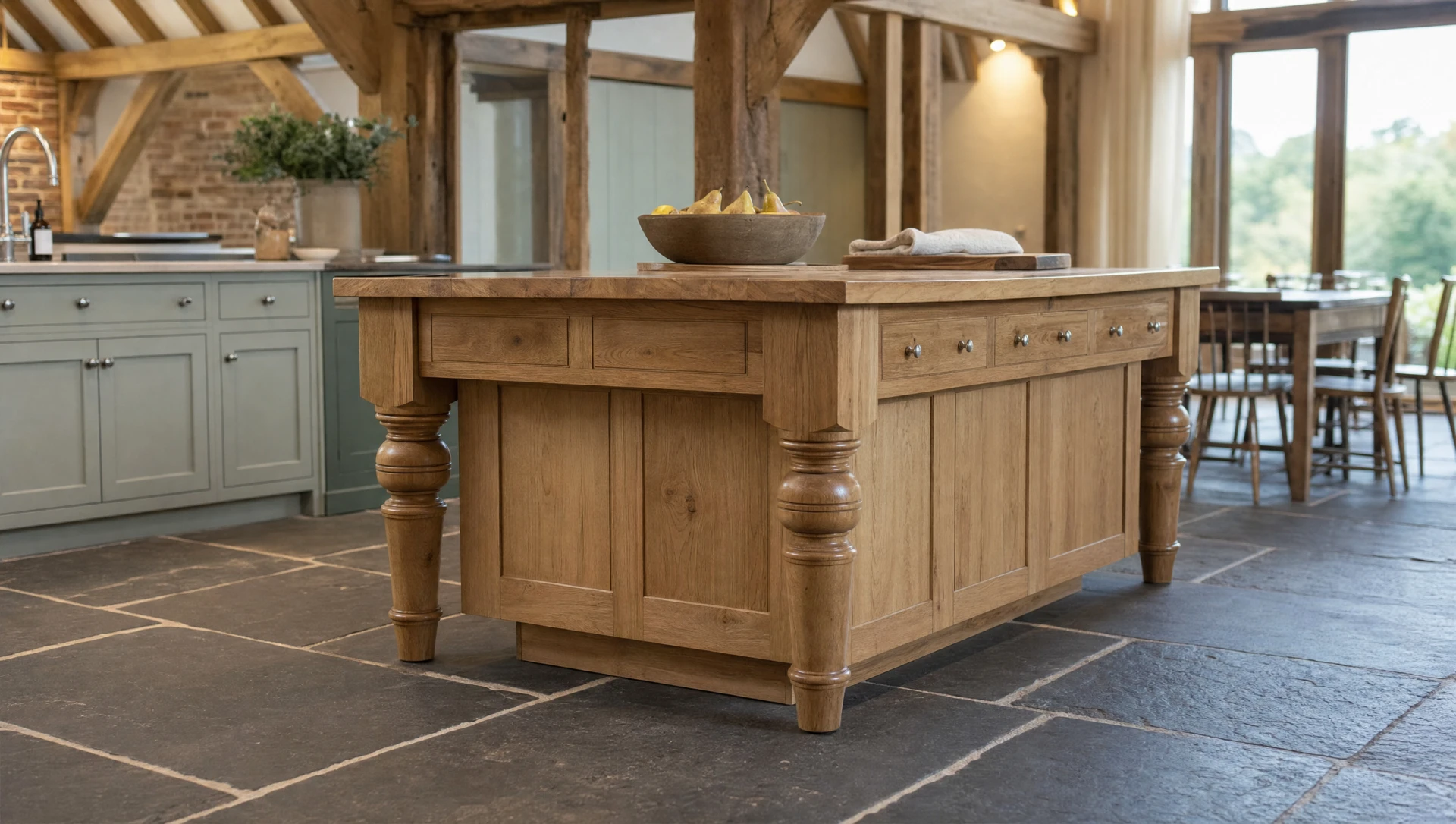 A freestanding oak island on turned legs, Modular & Freestanding by Square & True