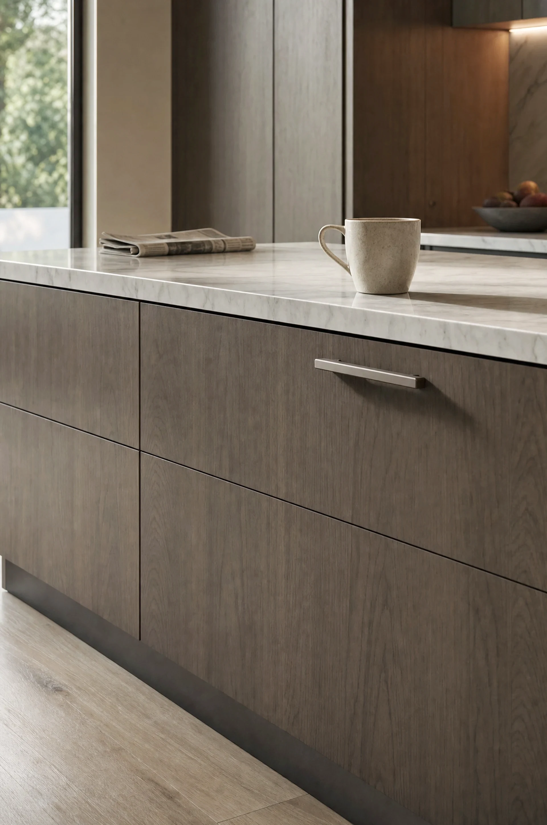 An open drawer showing the interior fit and edge detail, The Kensington range by Square & True