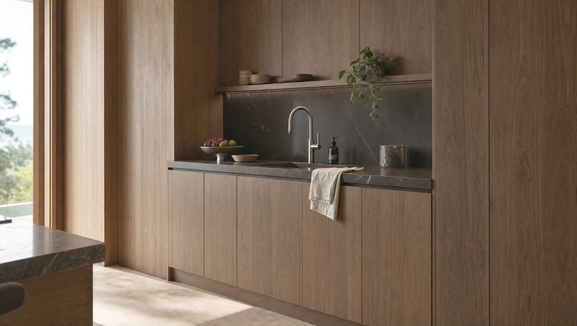 A sprayed vanity unit with a stone top, The Kensington range by Square & True