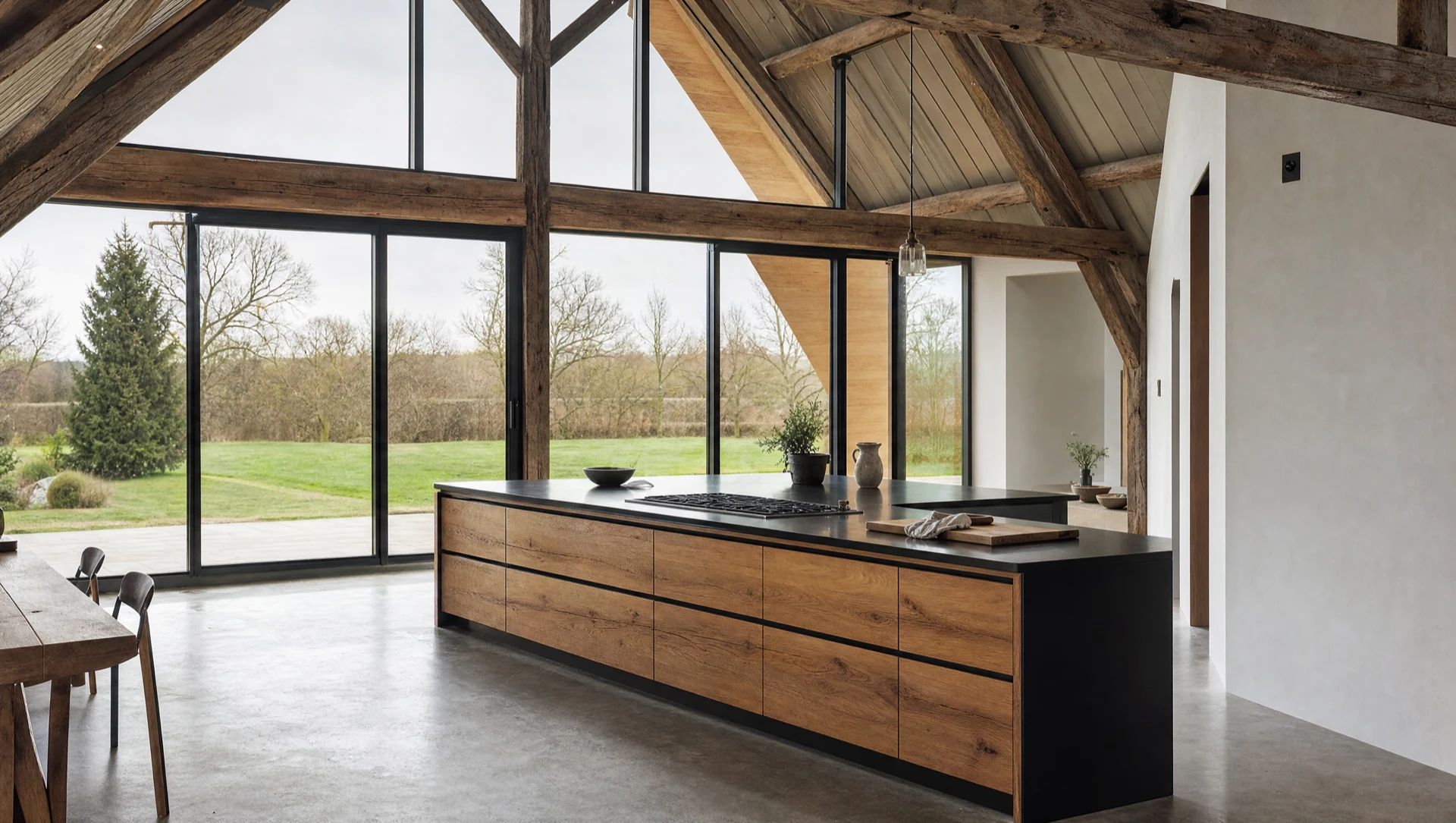 An open-plan oak kitchen in a barn conversion, Square & True