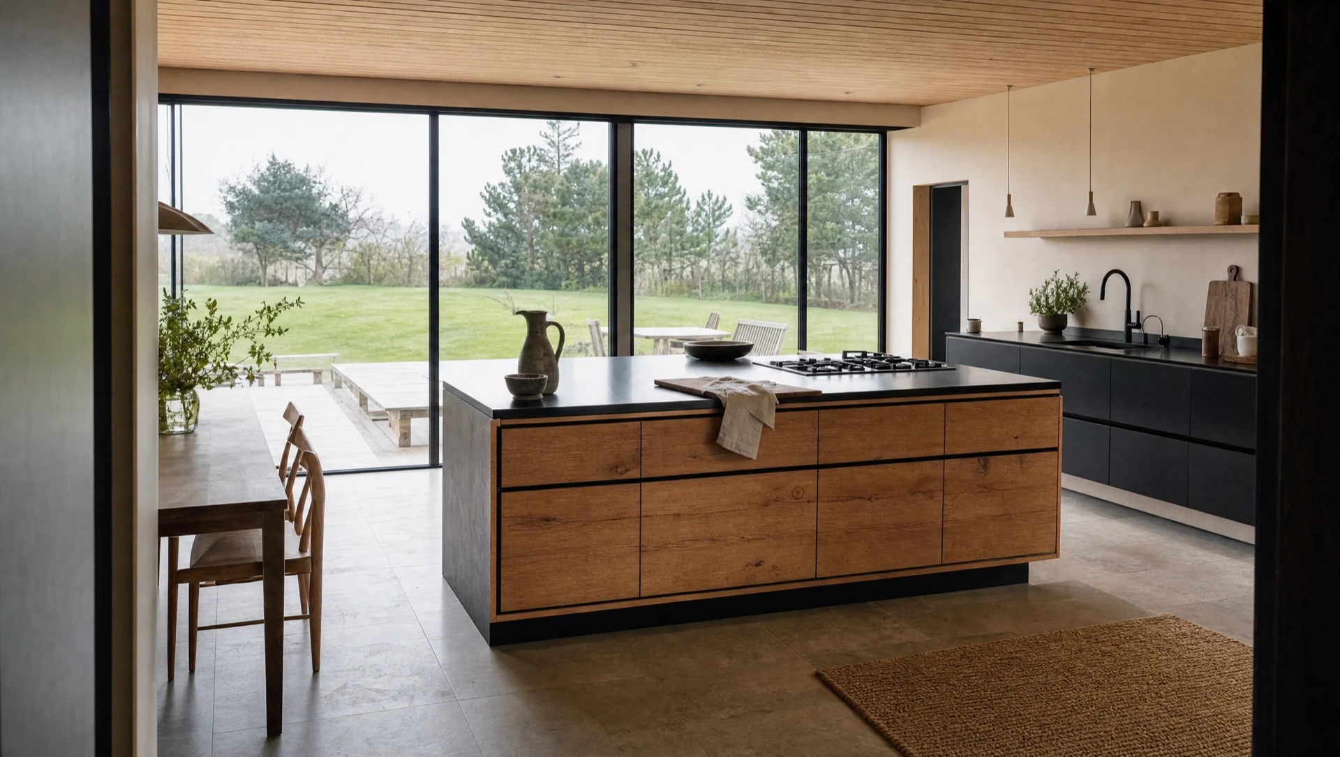 The Scandi — handleless character oak kitchen with matt black cabinetry, Square & True