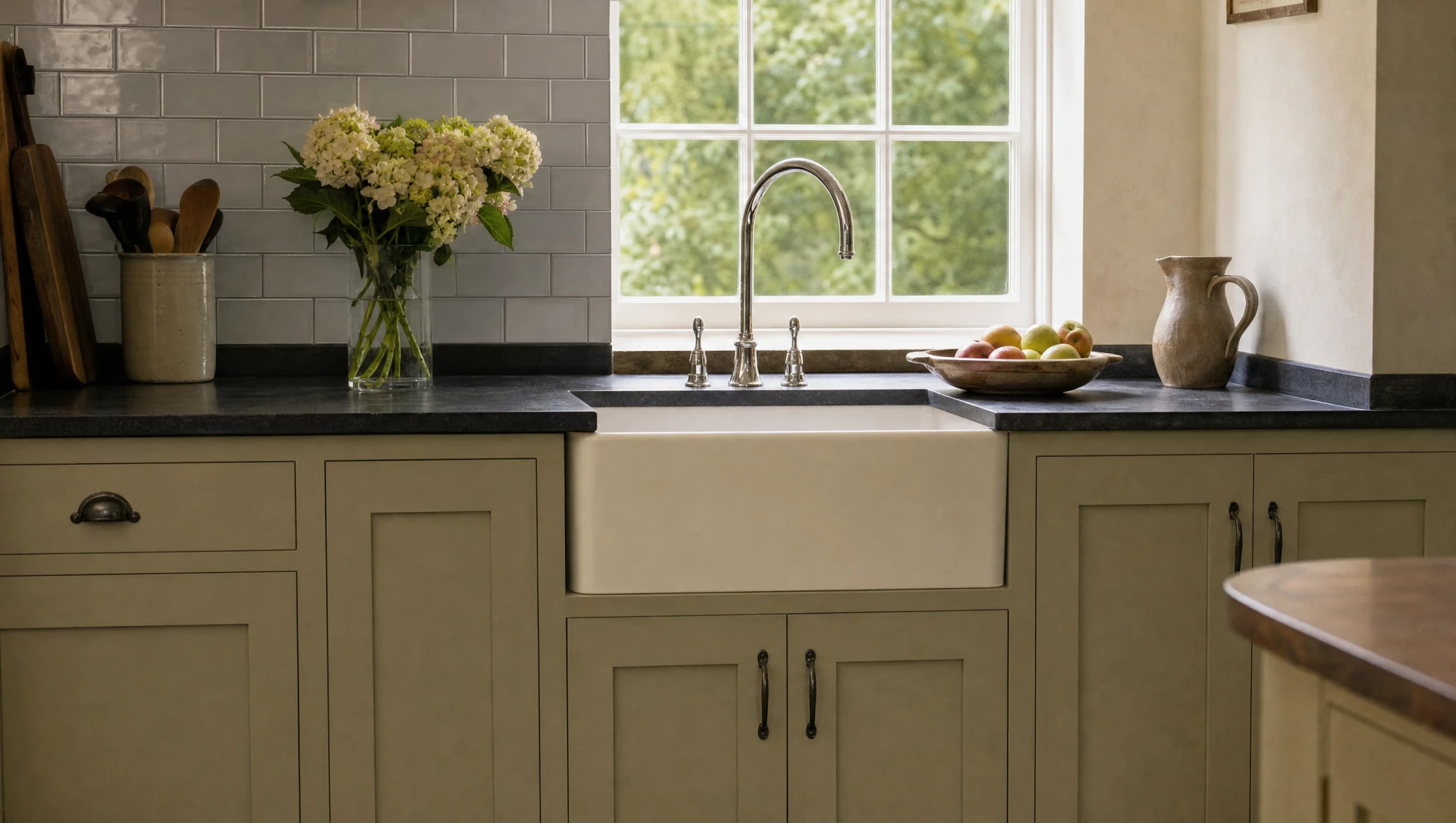 A hand-painted in-frame run with a tall housing and a stone top, The Suffolk range by Square & True