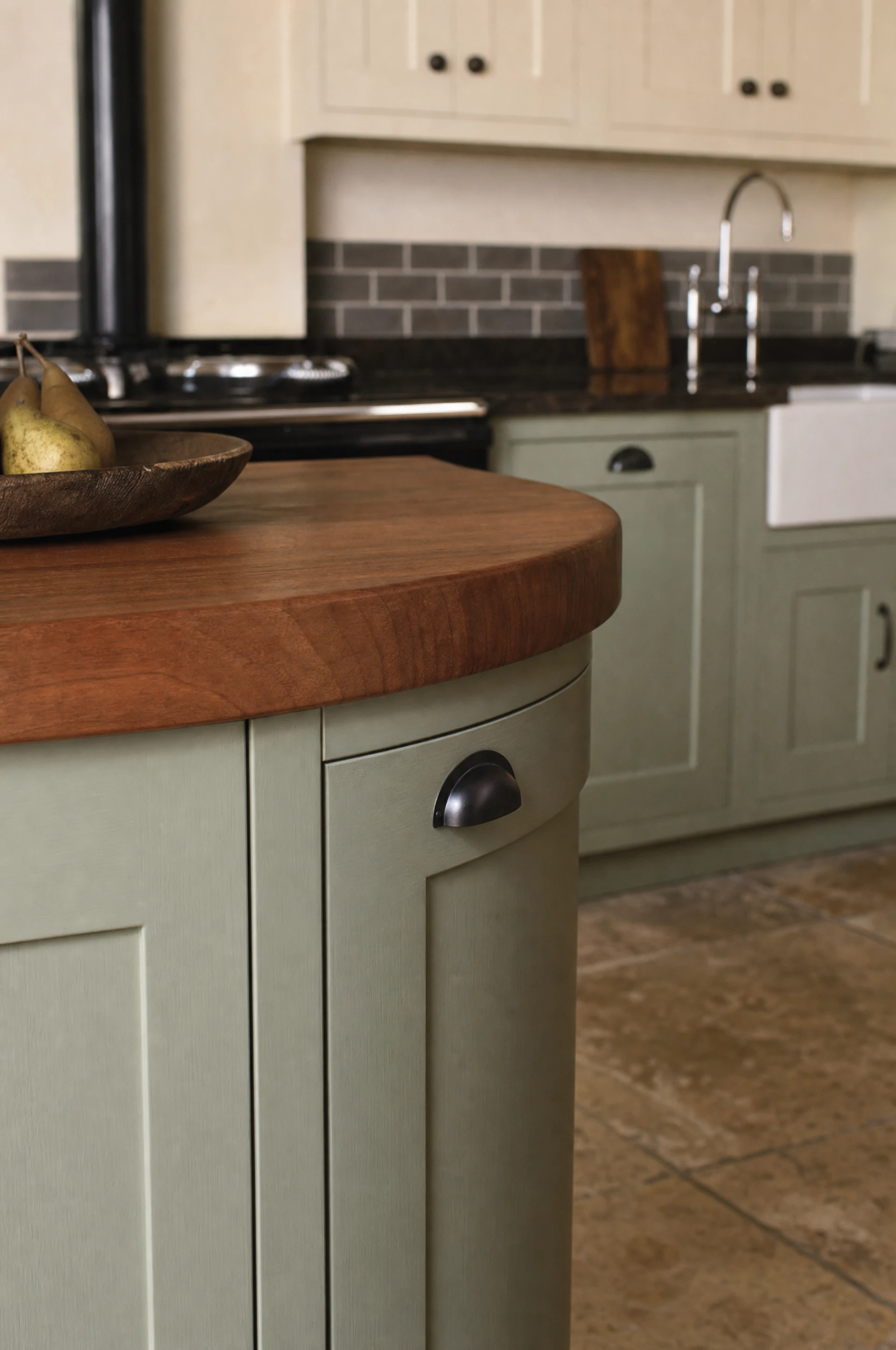 An end-grain chopping surface let into the worktop, The Suffolk range by Square & True