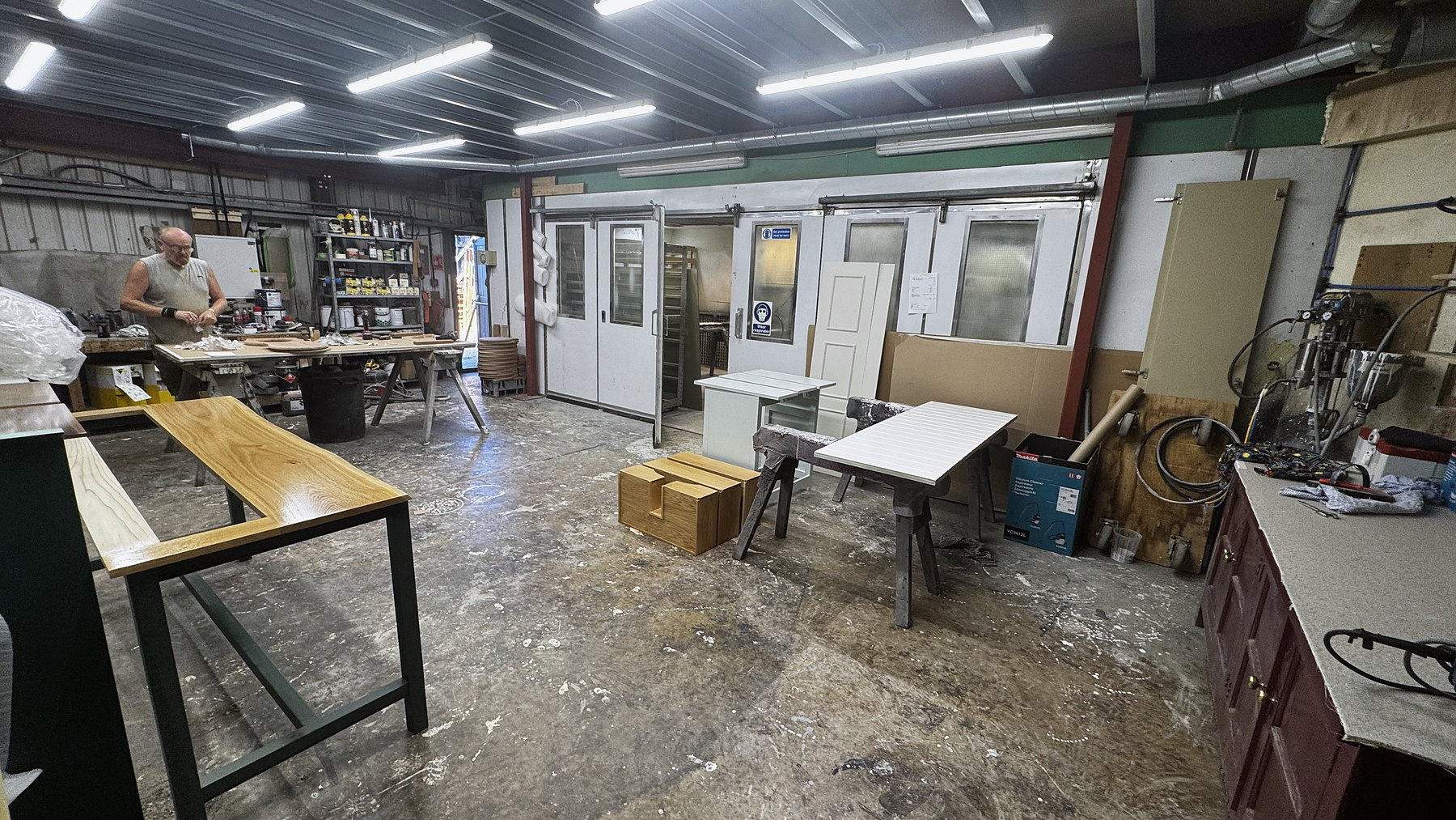 Cabinetmaker working at the bench in the Square and True workshop at Mickfield