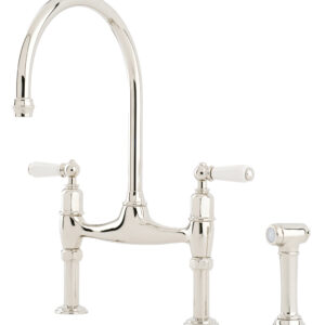 The Ionian Collection Bridge Mixer (White Porcelain levers) + Rinse — Chrome