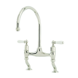 The Ionian Collection Bridge Mixer (White Porcelain levers) — Gold