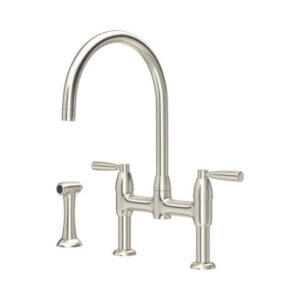 The Langbourn Collection Bridge Sink Mixer + Rinse — Pewter
