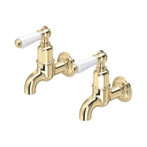 The Ionian Collection Wall Mounted Bibcock (White Porcelain levers) — Chrome