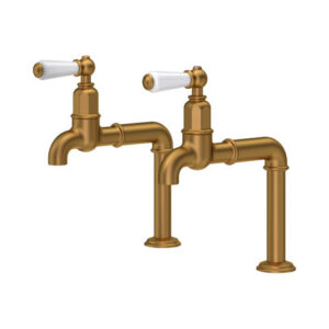 The Ionian Collection Deck Mounted Bibcock (White Porcelain levers) — Bronze