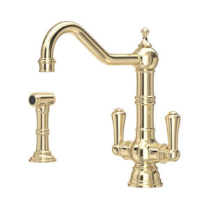 The Provence Collection Monobloc Sink Mixer + Rinse — Aged / satin brass