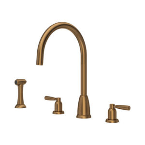 The Langbourn Collection 3 Hole Sink Mixer + Rinse — Aged / satin brass