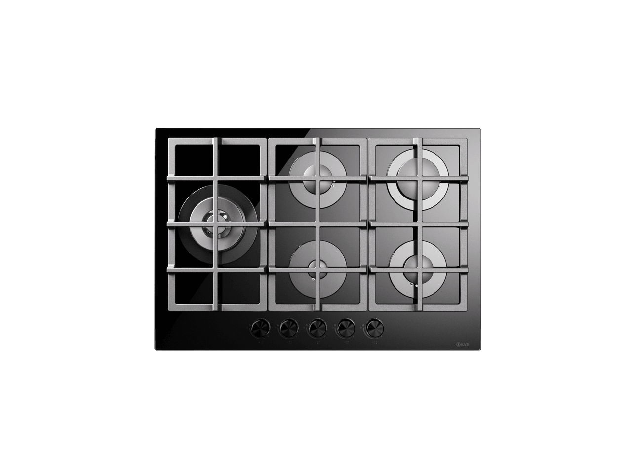 ILVE Professional Plus 75cm Tempered Glass Gas Hob, 5 Burners, Black HCG75SCK/BK