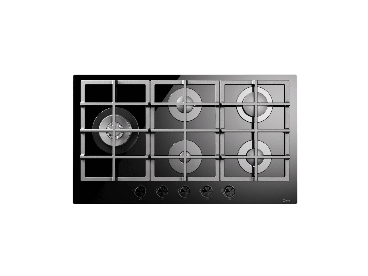 ILVE Professional Plus 90cm Tempered Glass Gas Hob, 5 Burners, Black HCG90SCK/BK