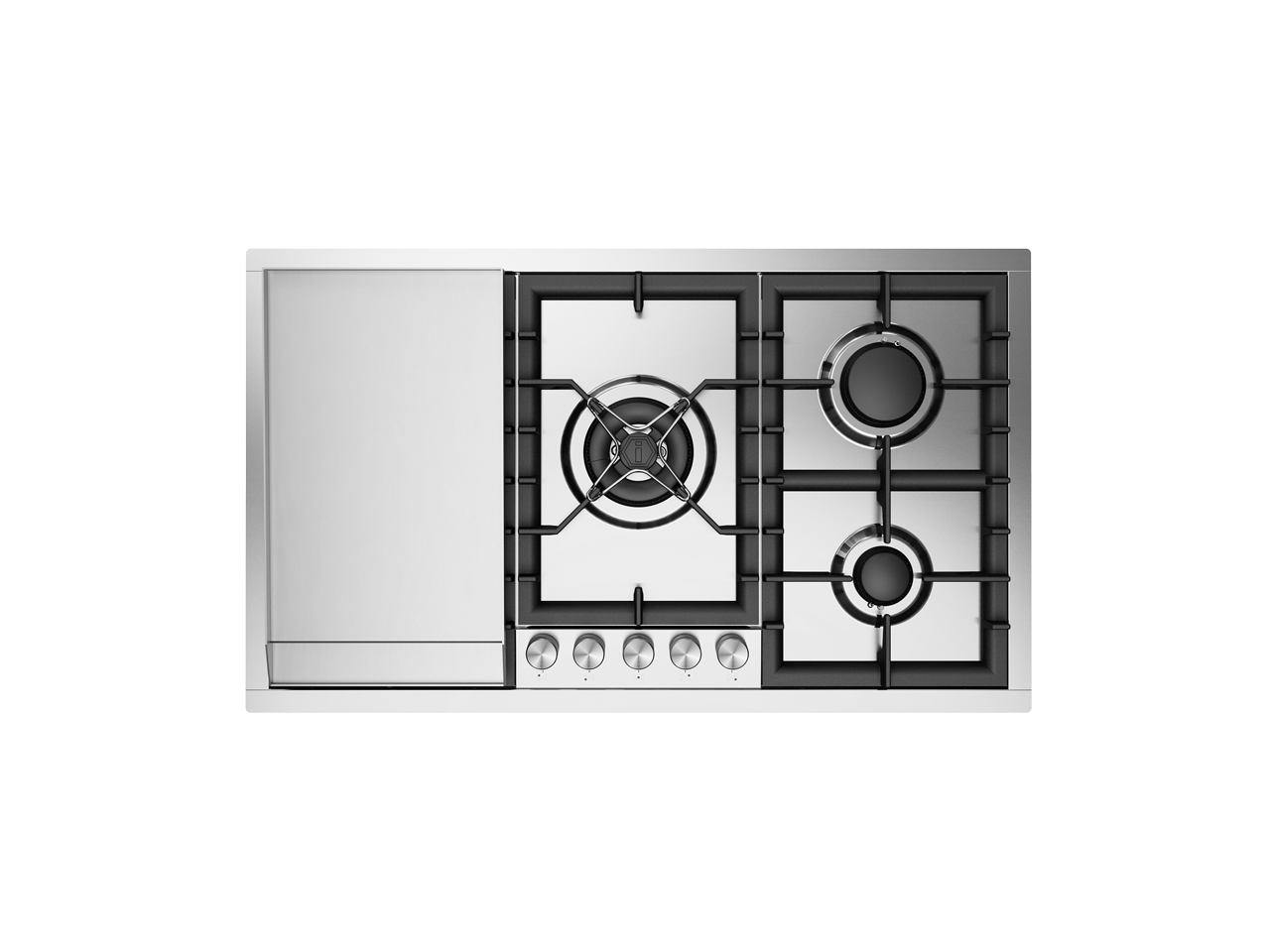ILVE Professional Plus 90cm Stainless Steel Flush Gas Hob, 5 Burners, Dual and Fry Top HCPT95FD