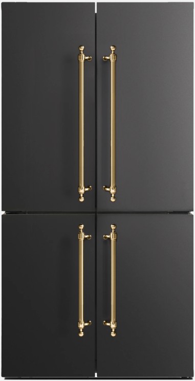 Ilve Freestanding Milano Cross Door Fridge Freezer — Matte Graphite Brass