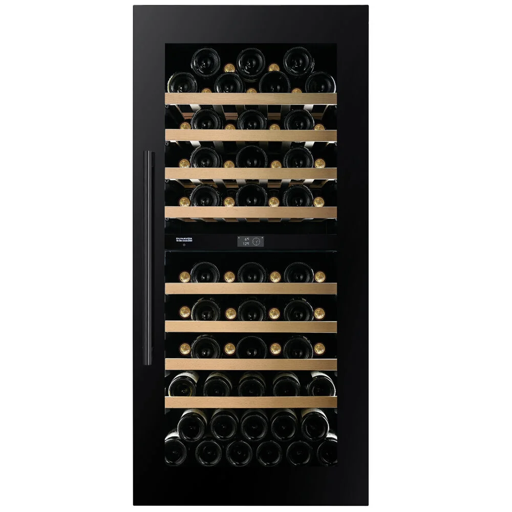 Dunavox Prime-70 70-Bottle Dual-Zone Wine Cooler, Black Glass DVP-70.185DB