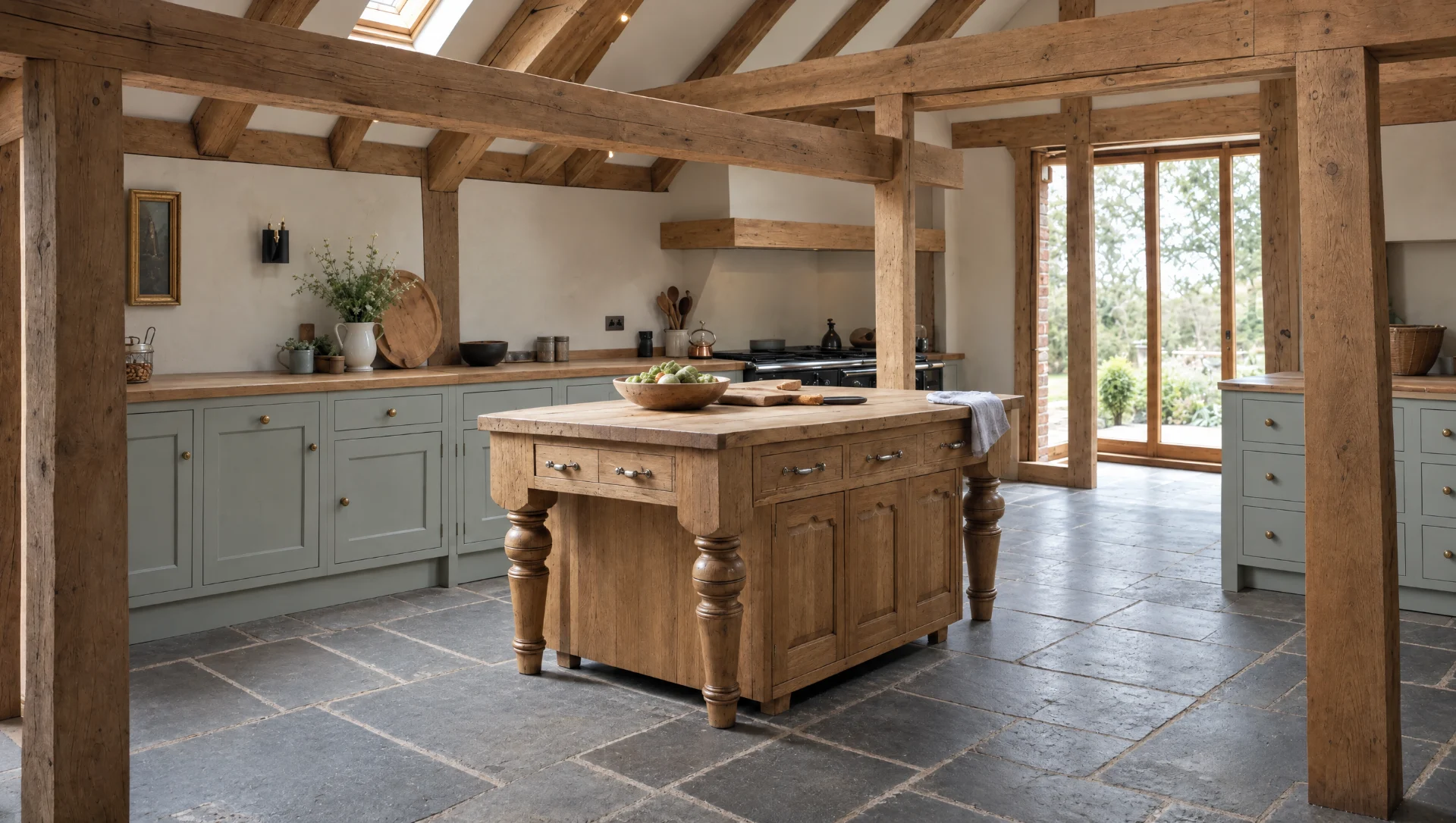 Freestanding oak kitchen furniture made as separate pieces, Square & True