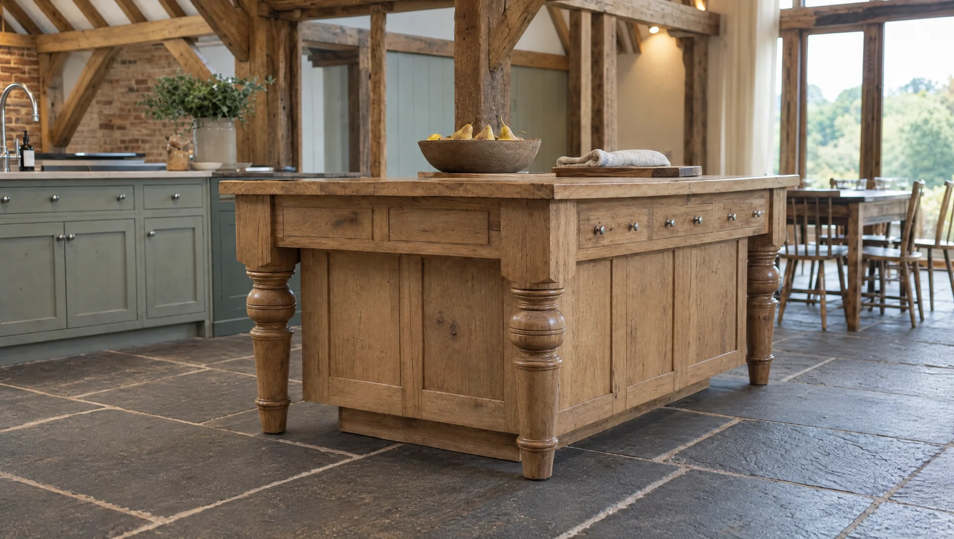 A freestanding oak island on turned legs, Modular & Freestanding by Square & True