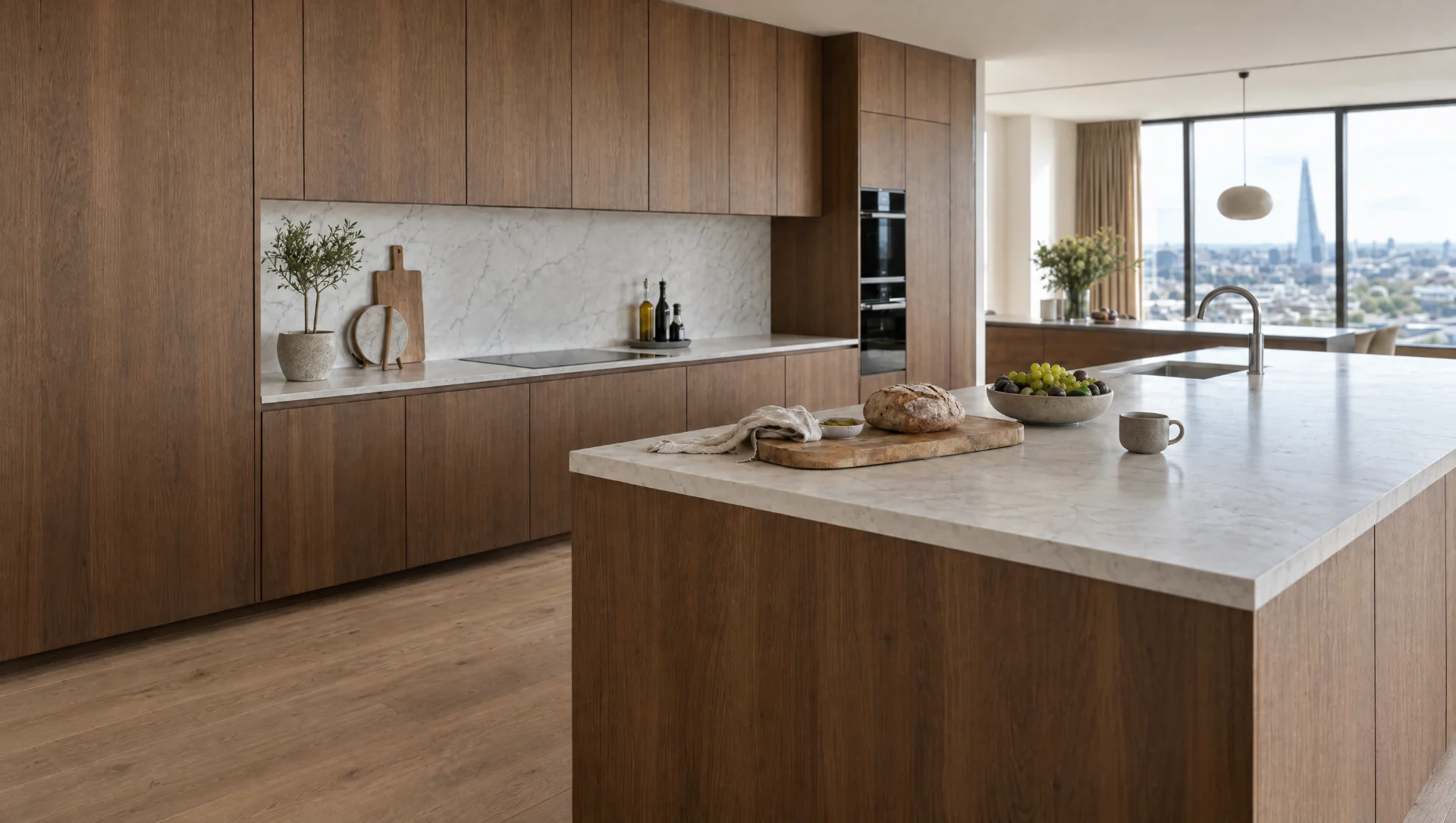 The Kensington — sprayed handleless contemporary kitchen, made in Suffolk by Square & True