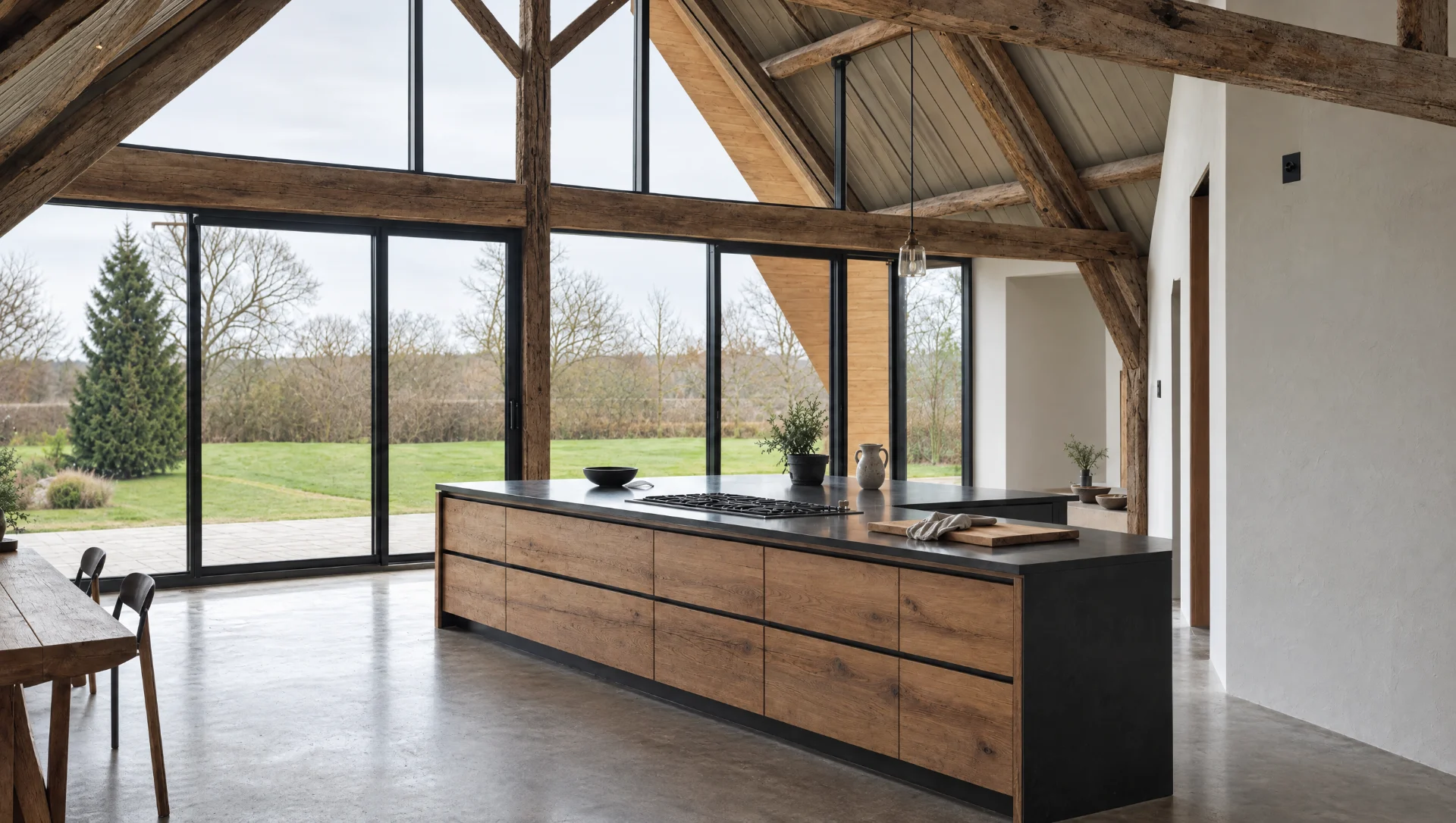 An open-plan oak kitchen in a barn conversion, Square & True