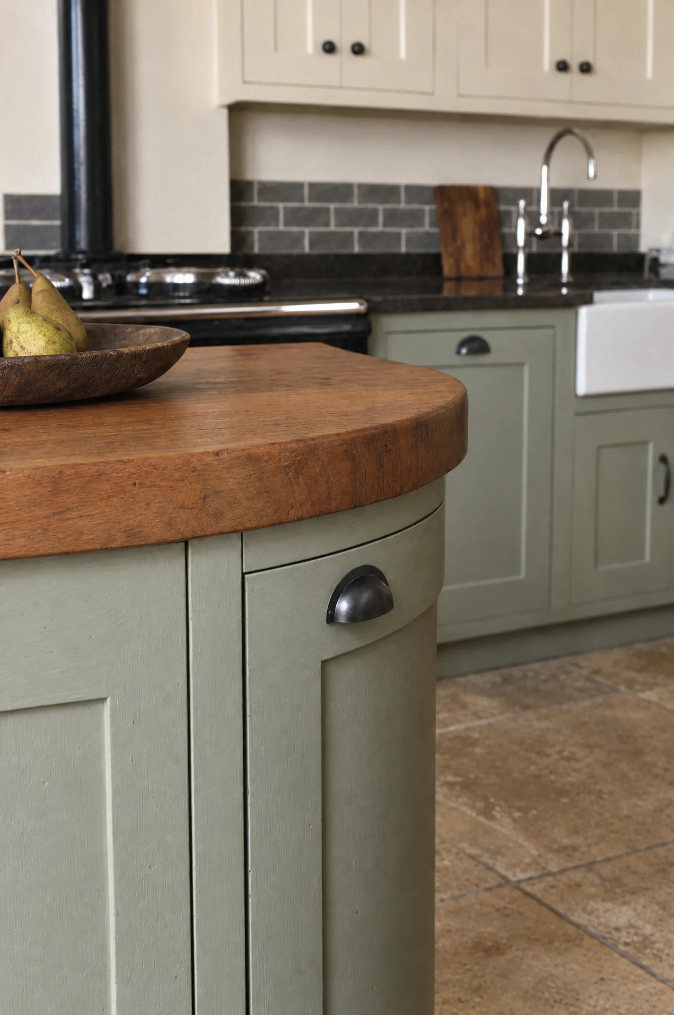An end-grain chopping surface let into the worktop, The Suffolk range by Square & True
